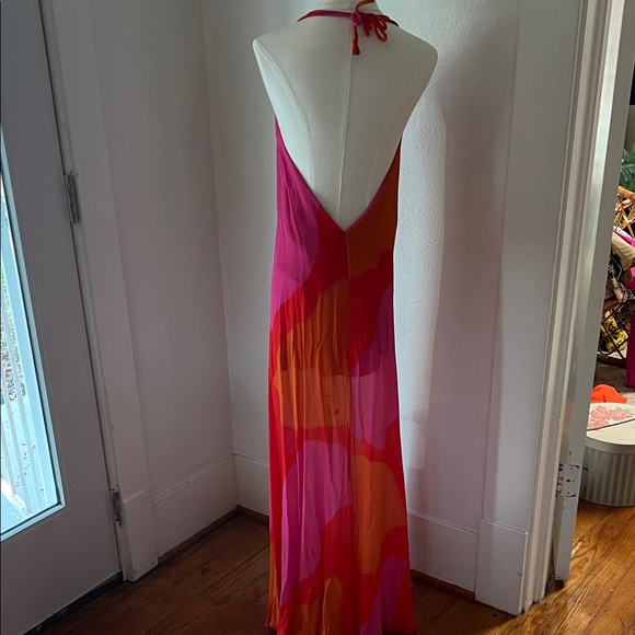 Vix Paula Hermanny Red Pink Orange Backless Flowy Halter Maxi Dress Small - Picture 6 of 7